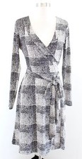 Banana Republic Black White Abstract Plaid Jersey Wrap Tie Dress Size S V Neck