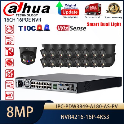 Dahua 8MP TiOC 180° Full-color Dual Light IP Camera CCTV System 16CH POE NVR Lot