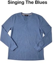 Member's Mark Men's Waffle Knit Soft Thermal Henley Large Singing The Blues