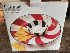 Cardinal 2 Piece Chip and Dip Server Peppermint Christmas New in Box