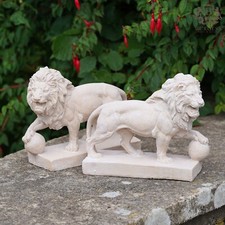 Pair of Large Lion Statues | Antique Style French Resin Garden Home Ornament