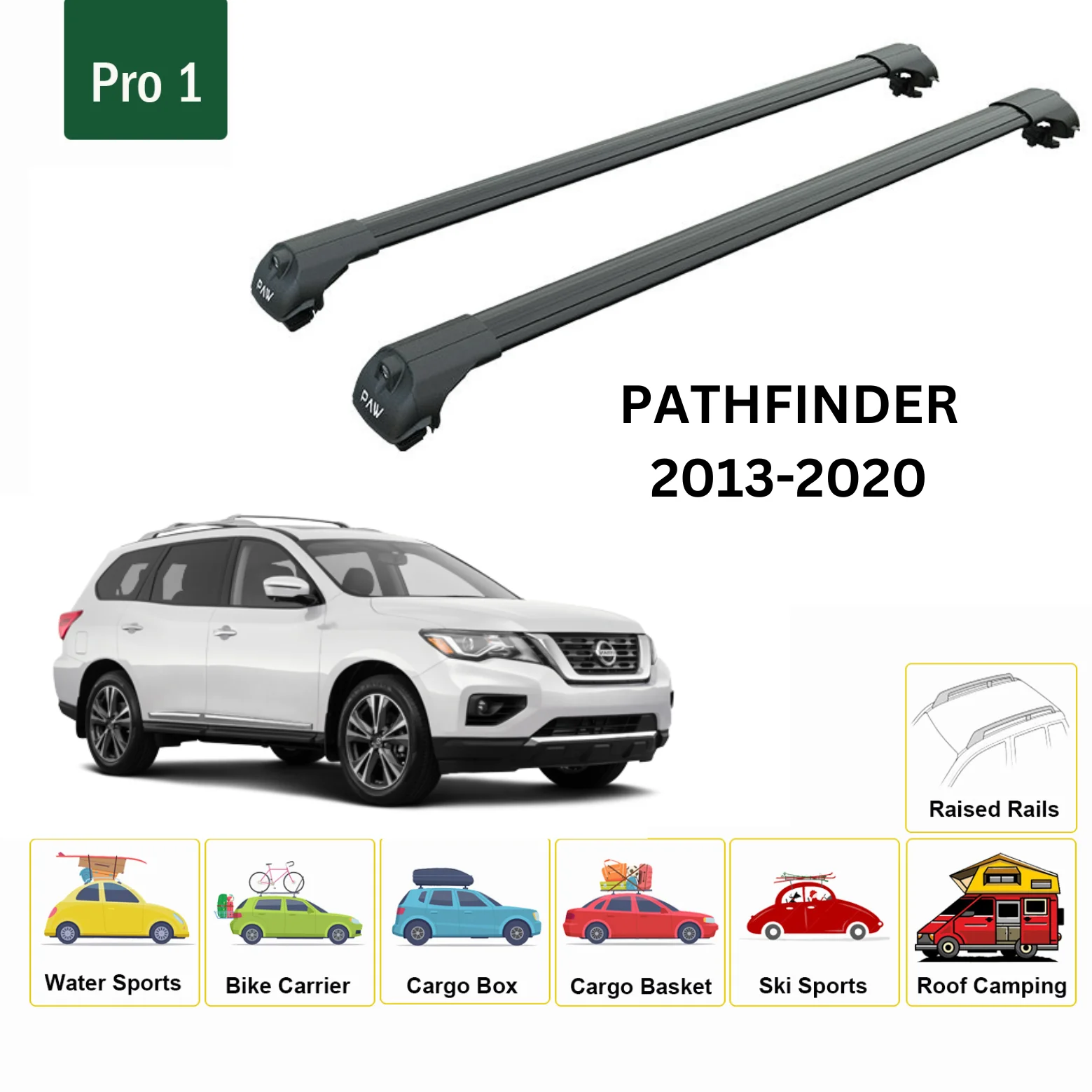 For Nissan Pathfinder 201320 Roof Rack Cross Bars Metal Bracket Raised Rail Alu eBay