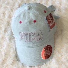 NWT Puma YOUTH Baseball Cap Light Blue Hat Bow on Back Embroidered Elastic Fit