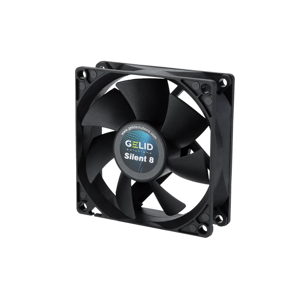 2 x Pack of Gelid Solutions Silent 8 Black 80mm Quiet PC Case Fan 3-Pin 21CFM - Image 2 of 4