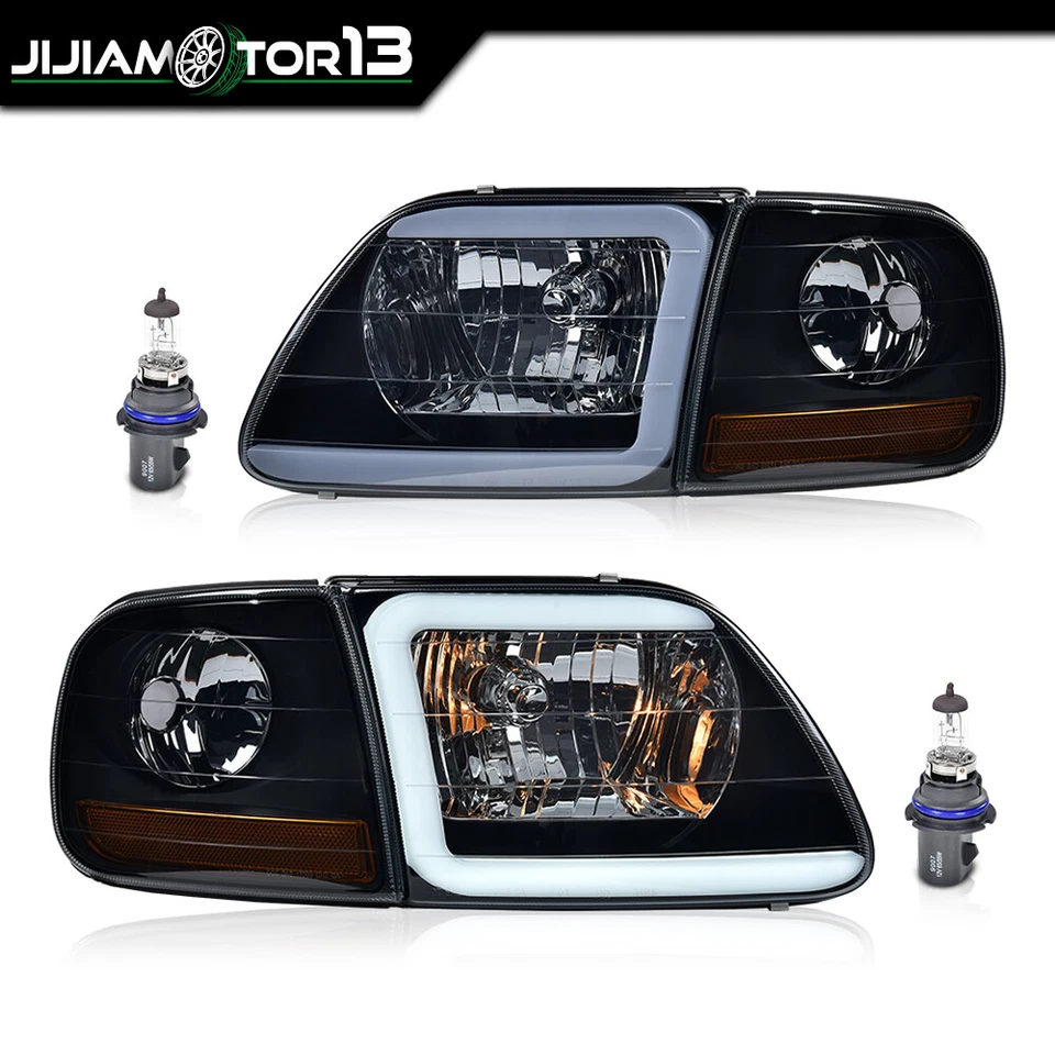 Fit For 97-04 F150 Expedition Smoke LED Tube Headlights & Corner Parking Lights - Image 2 of 4