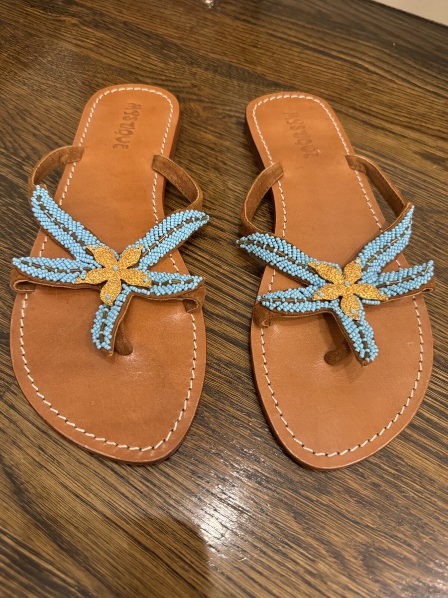 MYSTIQUE ジュエリーサンダル MYSTIQUE Jeweled T-Strap Sandals $300 Sz 7 Turquoise Stones
