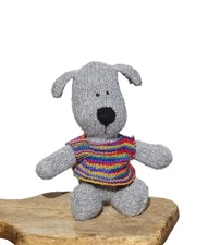 Brand New Stuffed Animal Hand Knitted Puppy with Vest Wool Stuffing Alpaca Grey