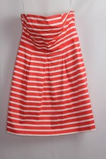 GAP PETITE Size 2  Coral Striped Strapless Fit & Flare Sateen Dress Cotton Blend