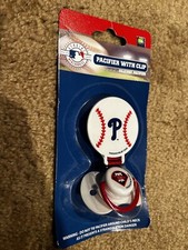 NEW MLB Philadelphia Phillies Baby Pacifier Binkie And Clip Holder