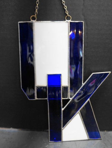 UK University of Kentucky Blue White Stained Glass Window Hanging