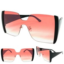 Oversize Exaggerated Retro Modern Shield Style SUN GLASSES Large Frame Pink Lens