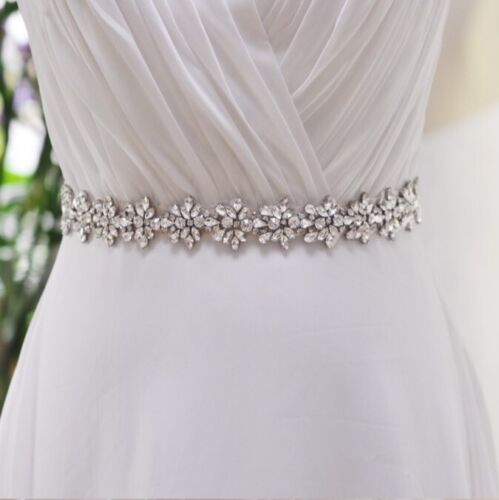 Bridal Wedding Bridesmaid Dress Sash Crystal Rhinestone Ivory Ribbon Waist Belt - Picture 1 of 8