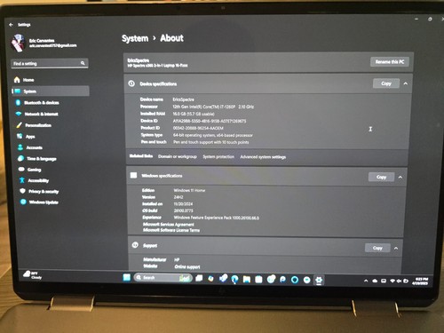 Hp spectre x 360 2 in 1 | 16 inch | 16 GB RAM; 1 TB SSD | 4K UHD | Intel core i7