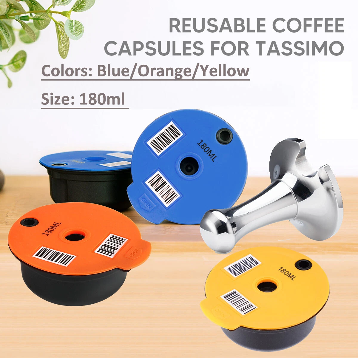 Reusable Coffee Capsule Pods 60&80ML Lids Tamper Set For Bosch Tassimo  Machine