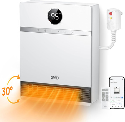 Smart Wall Heater, IP24 Electric Space Heater with ALCI Plug for Indoor Use, 30°
