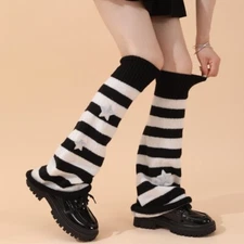 Women Girls Star Pattern Leg Warmers Strip Knitted Y2k Socks Lolita Accessories