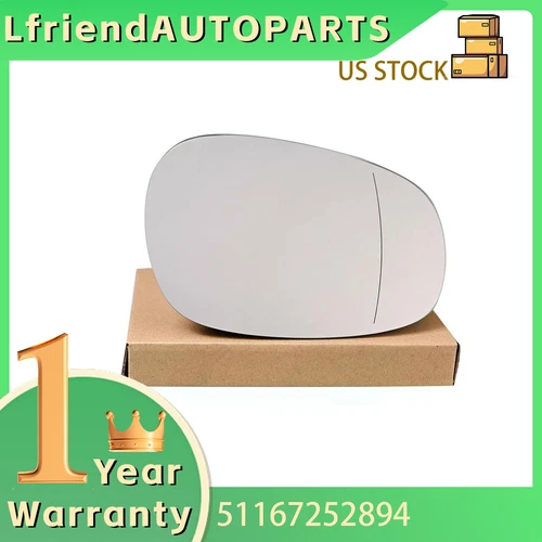 51167252894 Mirror Glass Passenger Side Heated Fit BMW E82 E88 E90 E91 E92 E93