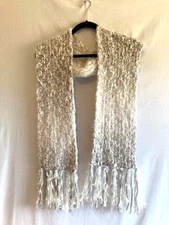 Simply Noelle Womens Scarf White Gray 8" Wide 74" Long Polyester Blend Fringes