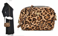 PRADA ~ Camera Real fur small  crossbody / clutch bag Leopard print ~ AUTHENTIC