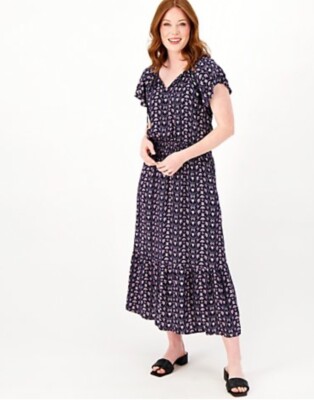 Destination 365 Regular Printed Short-Sleeve Midi Dress with Smocking Small A596