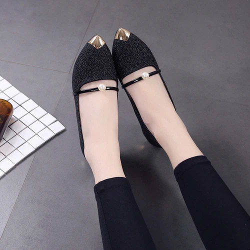 Vintage Fashion Women Pointed Toe Bling Single Shoes Casual Low Heel Flat Shoes - Bild 4 von 18