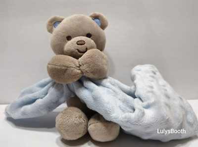 Carters Child of Mine Security Blanket Lovey Bear Rattle Minky Dot Blue Silky 