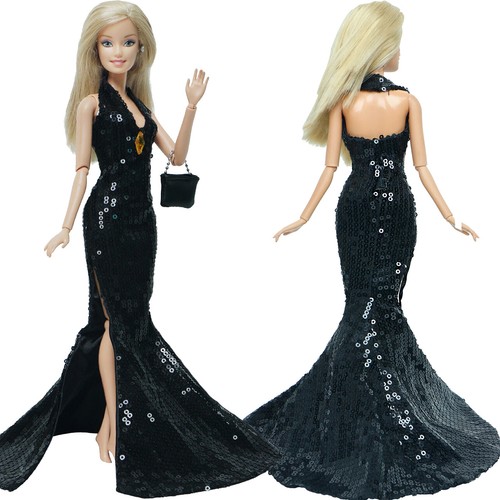 Black Shiny Sequins Party Gown Luxury 