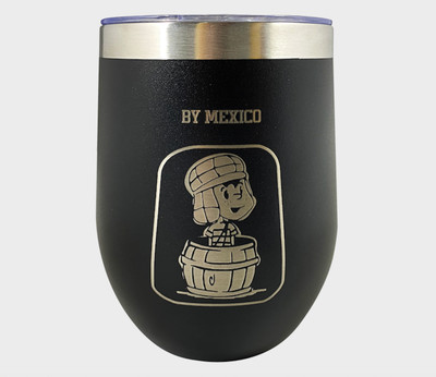 Reisebecher mit Deckel EL Chavo und sein Fass doppelwandig isoliert 350ml von ByMexico