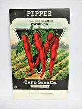 *Original* PEPPER Long Red Cayenne CARD SEED CO. Packet 1920's Fredonia NY