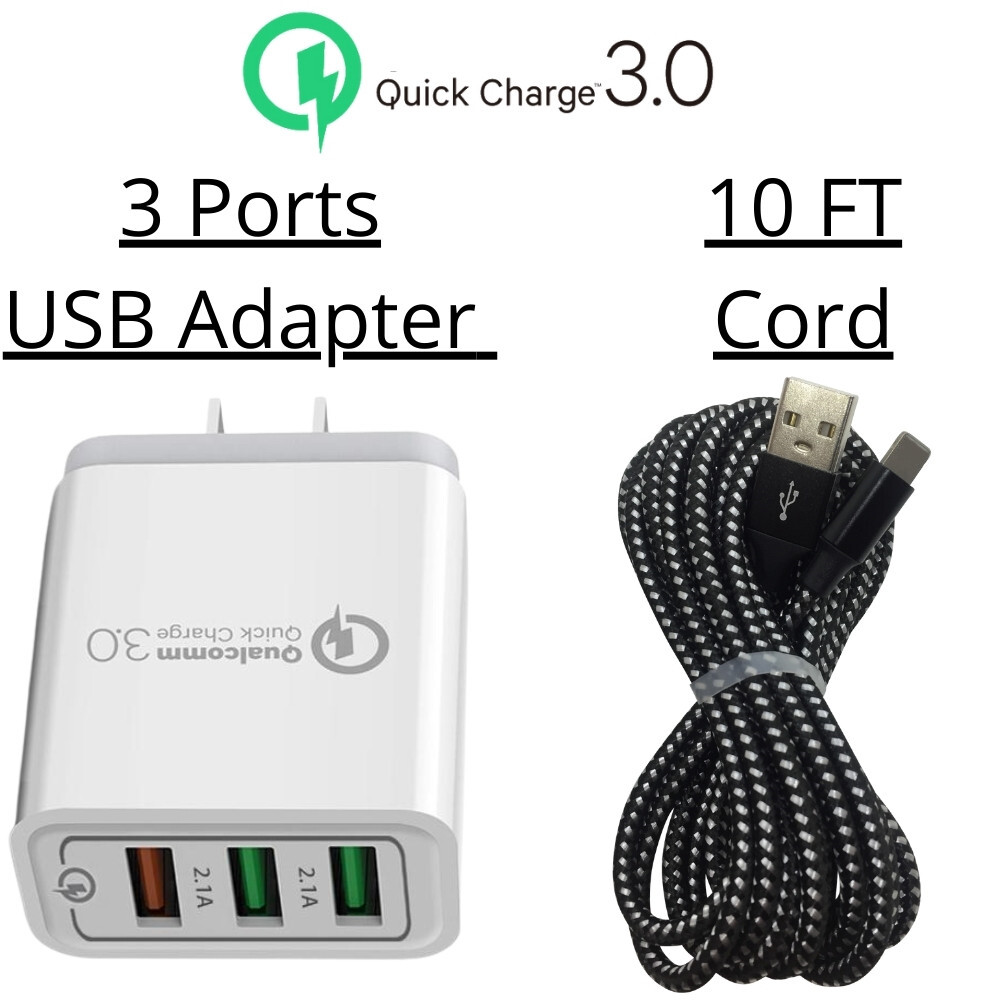 QC USB Fast Wall Charger 10Ft Charging Cable For iPhone 6s SE XR  iPad