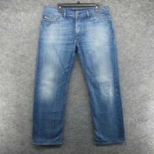 Diesel Jeans Mens 34x32 Blue Straight Kurren Button Fly Faded Dark Wash Denim