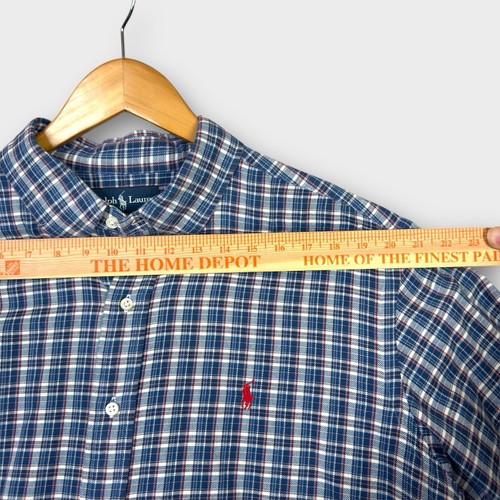 Vintage Ralph Lauren Plaid Flannel Shirt Mens XL Blue White 90s Pony Adult - Picture 11 of 14