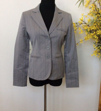 Attention Women's Gray Strip Polyester Blend Blazer Jacket Size 4