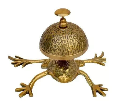 Designer Brass Smooth Table Blue Desk Service Office Hotel Counter Bell Gift - Picture 4 of 5