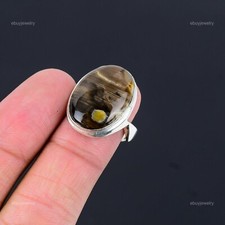 Sterling Silver Natural Peanut Wood Jasper Mother Solitaire Ring Jewelry US 9.5