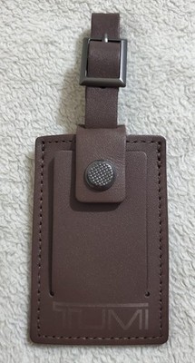 New Tumi Brown Leather Luggage Name Tag with Gunmetal Buckle