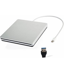 External USB-C SuperDrive DVD CD Drive USB 3.0 Portable Burner Reader Silver