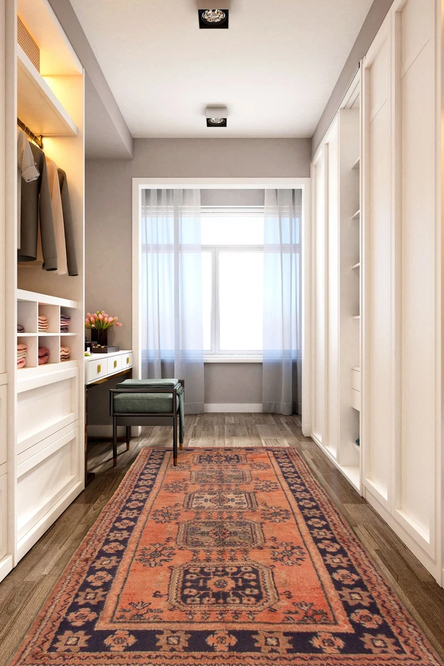 Tapete de corredor tradicional oriental de lã 5'0" x 11'5" vintage feito à mão - Imagem 2 de 4