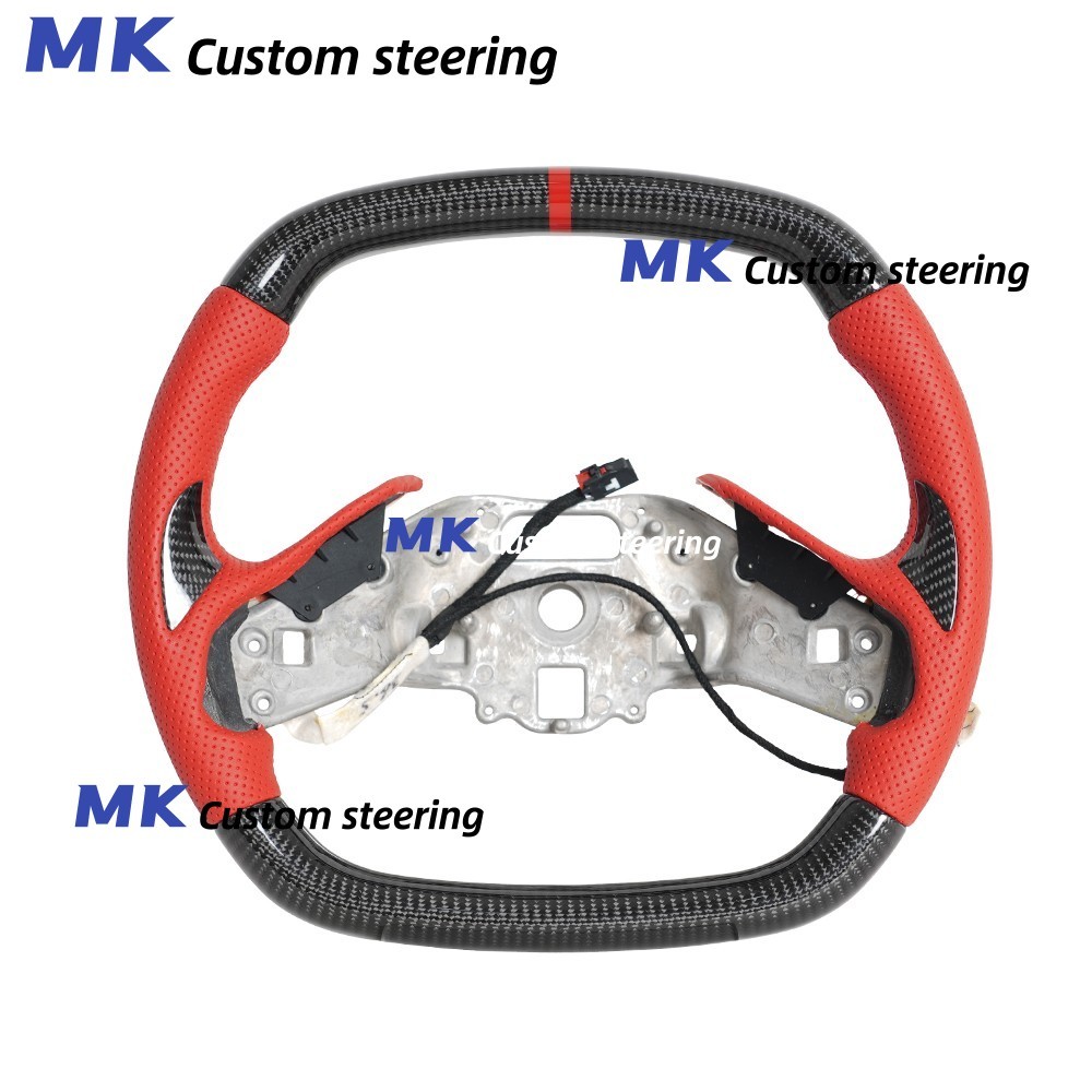 Real Carbon Fiber Red Leather Steering Wheel Fits Corvette C8 20-25 with Heated
