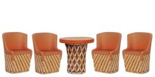 Dolls House Mexican Equipale Table & Barrel Chair Set Garden Patio Furniture