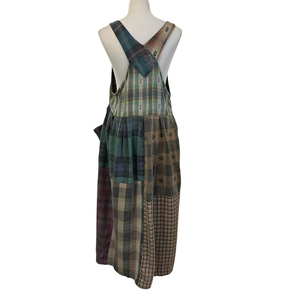 Vintage Citron Santa Monica Plaid Flannel Maxi Dress Overall Patchwork Sz 2 M/L - Image 2 of 4