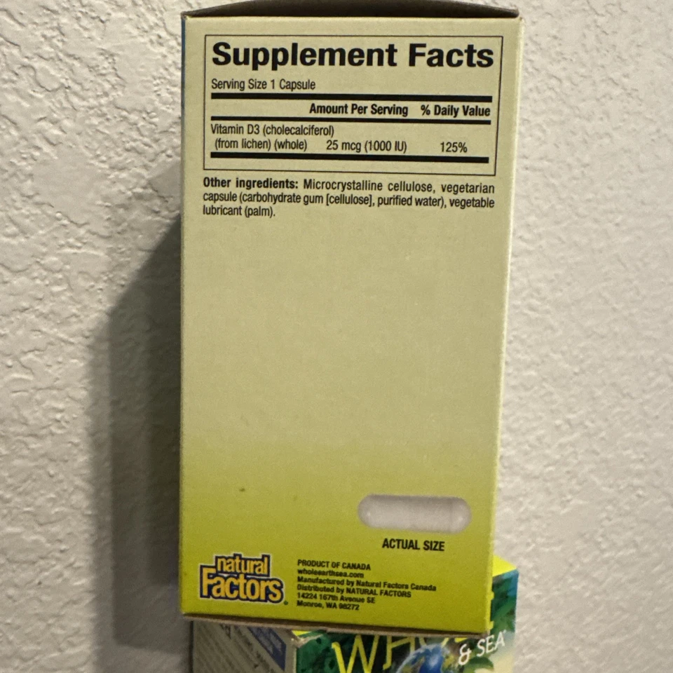 2 Pk. Natural Factors. Whole Earth & Sea Vitamin D3 1000IU Vegan 90  Capsules - Image 2 of 2