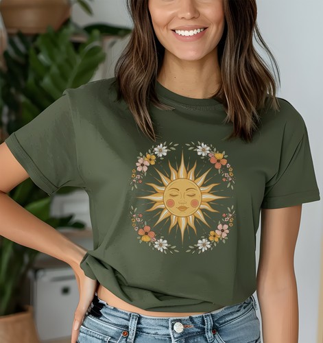 Camiseta Floral Cara de Sol, Camiseta Gráfica Boho para Mujer, Retro Verano Estética - Imagen 2 de 17