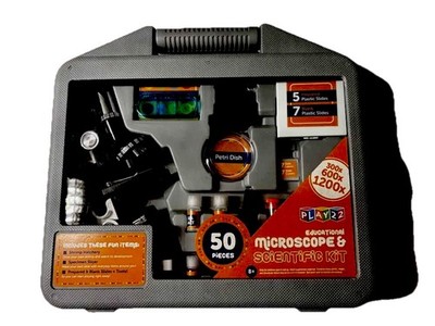 PLAY22 Educational Microscope Scientific Kit 50 Pcs 300x-1200x Ages 8+ Case