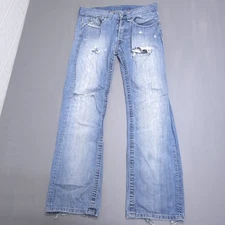 Replay Jeans Mens 34x32 Blue Destroyed Slim Bootcut Distressed Light Wash MV920A
