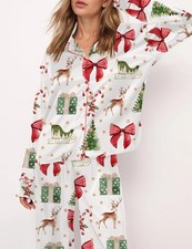 Coquette Christmas Holiday Satin Pajama Set For Women