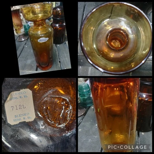 Vintage Blenko 712L Amber Glass Storage Jar John Nickerson MCM W/ Original Label