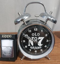 Vintage-Style Jack Daniels Old to No7 Brand Twin Bell Alarm Clock Chrome & Black