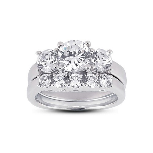 3,14ct D-SI1 Runde Natürliche Zertifizierte Diamanten 14k Klassisch Passendes Braut Set - Bild 5 von 7