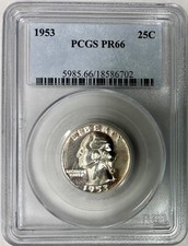 1953 Proof Silver Washington Quarter, PCGS PR-66